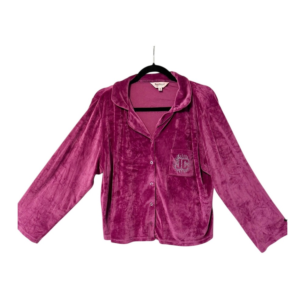 Juicy Couture Velour Pajama Top Shirt Rhinestone Logo Womens XL Pink Sleepwear